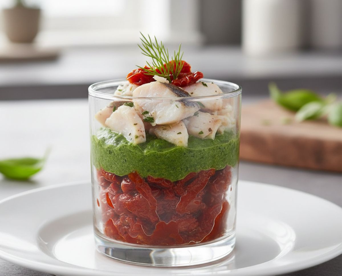 Recette verrine de daurade aux épinards et au confit de tomates séchées