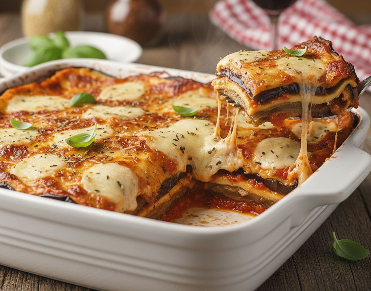 lasagnes d'aubergines à la tomate mozzarella et gruyère